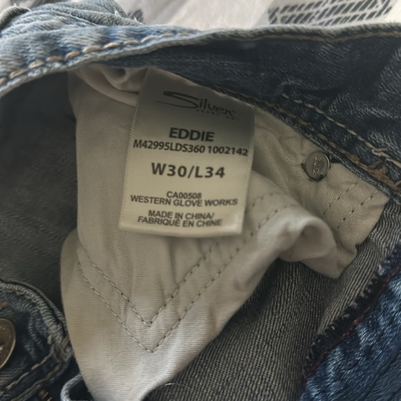 Silver Eddie jeans relaxed tapered fit. size: 30 Waist by 34 Long - Picture 3 of 5